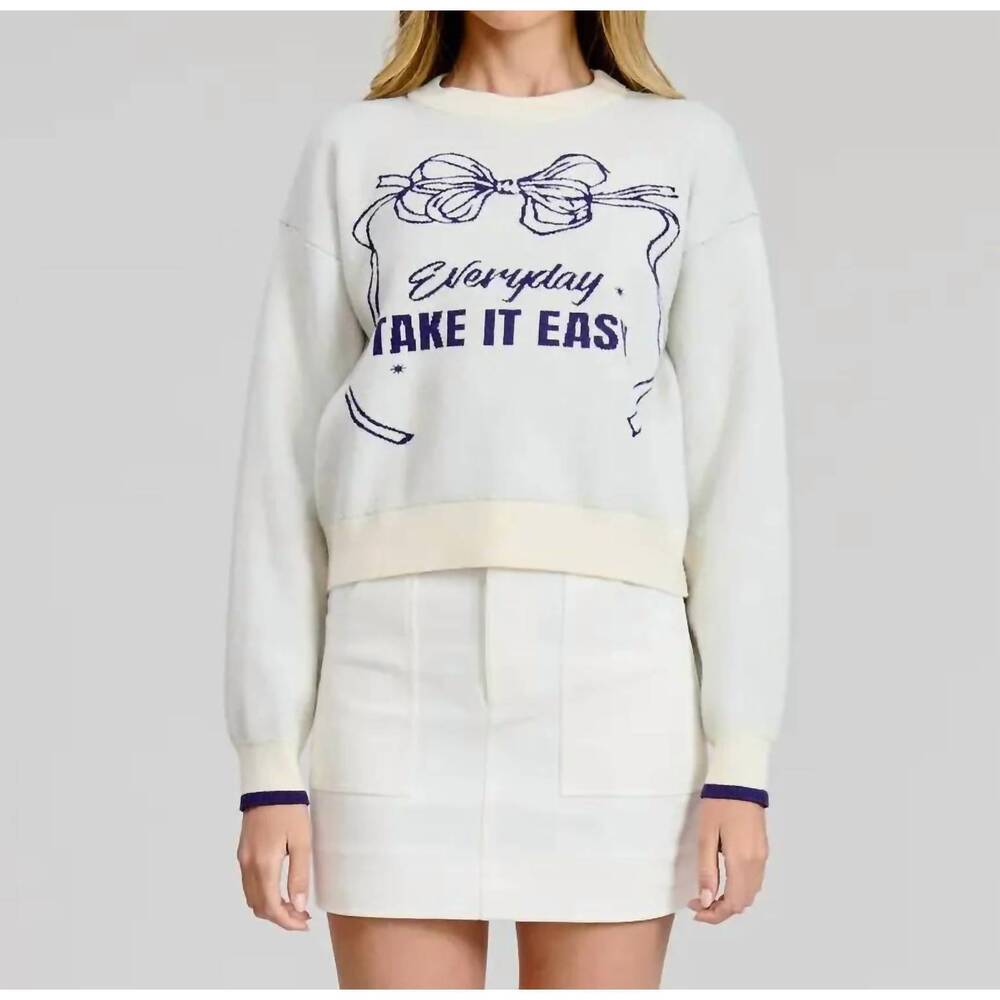 NEW FLAT WHITE take it easy graphic sweater in white